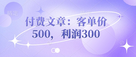 付费文章：客单价500，利润300-云团GO