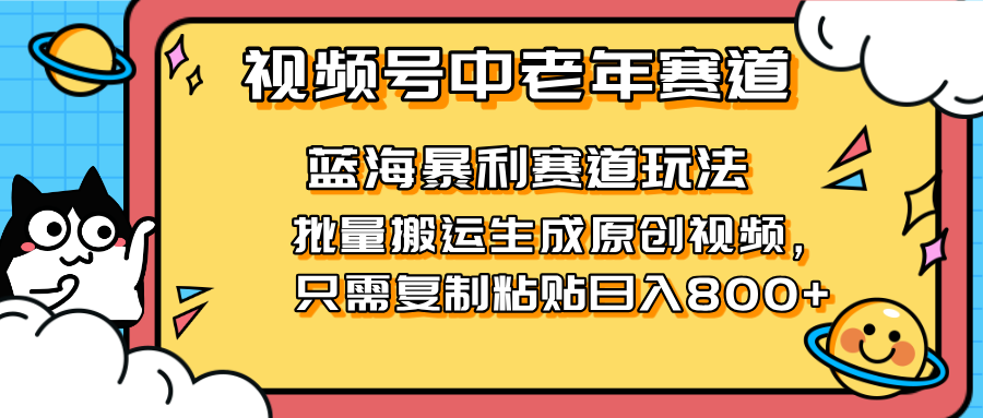 （14314期）2025视频号中老年短视频蓝海暴利风口！复制粘贴搬运视频单日赚800+，无...-云团GO