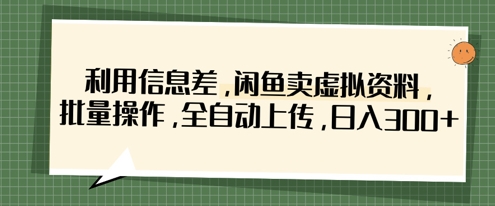 利用信息差，闲鱼卖虚拟资料，批量操作，全自动上传，日入3张-云团GO