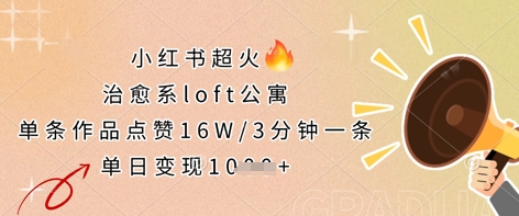 小红书超火的治愈系loft公寓，单条作品点赞16W，3分钟一条，单日变现数张-云团GO